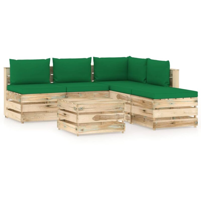 

vidaXL Muebles de jardín 6 piezas con cojines madera impregnada verde - Verde