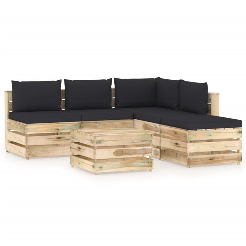

vidaXL Muebles de jardín 6 piezas con cojines madera impregnada verde - Negro