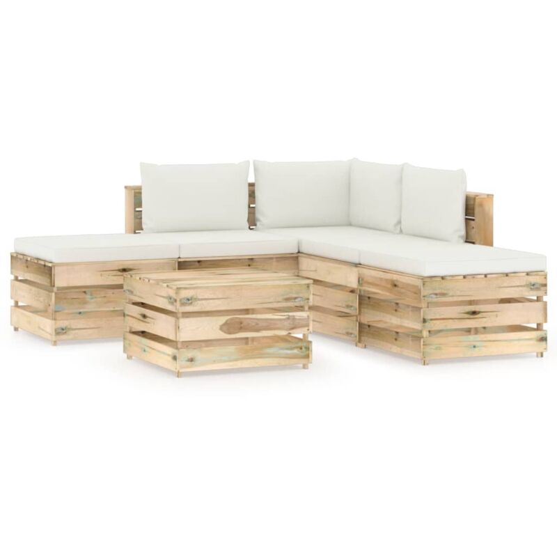 

vidaXL Muebles de jardín 6 piezas con cojines madera impregnada verde - Crema