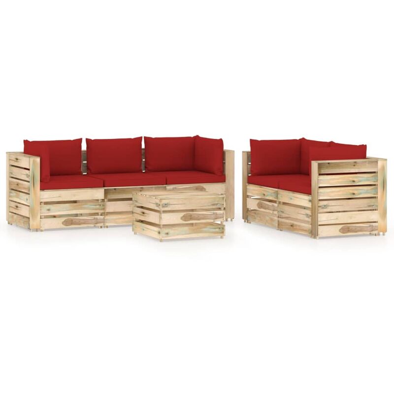

Muebles de jardín 6 piezas con cojines madera impregnada verde - Rojo - Vidaxl