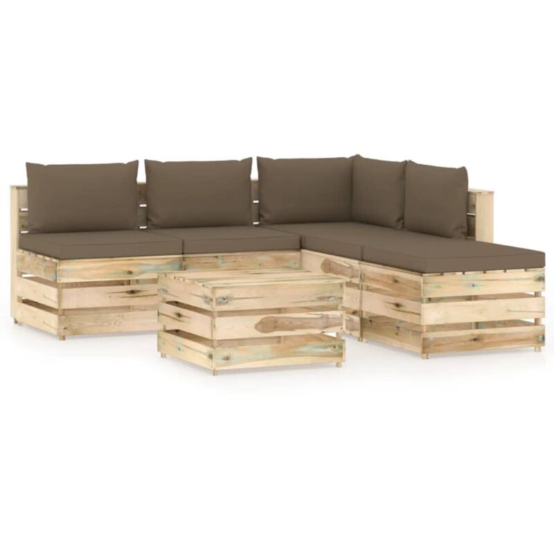 

vidaXL Muebles de jardín 6 piezas con cojines madera impregnada verde - Marrón