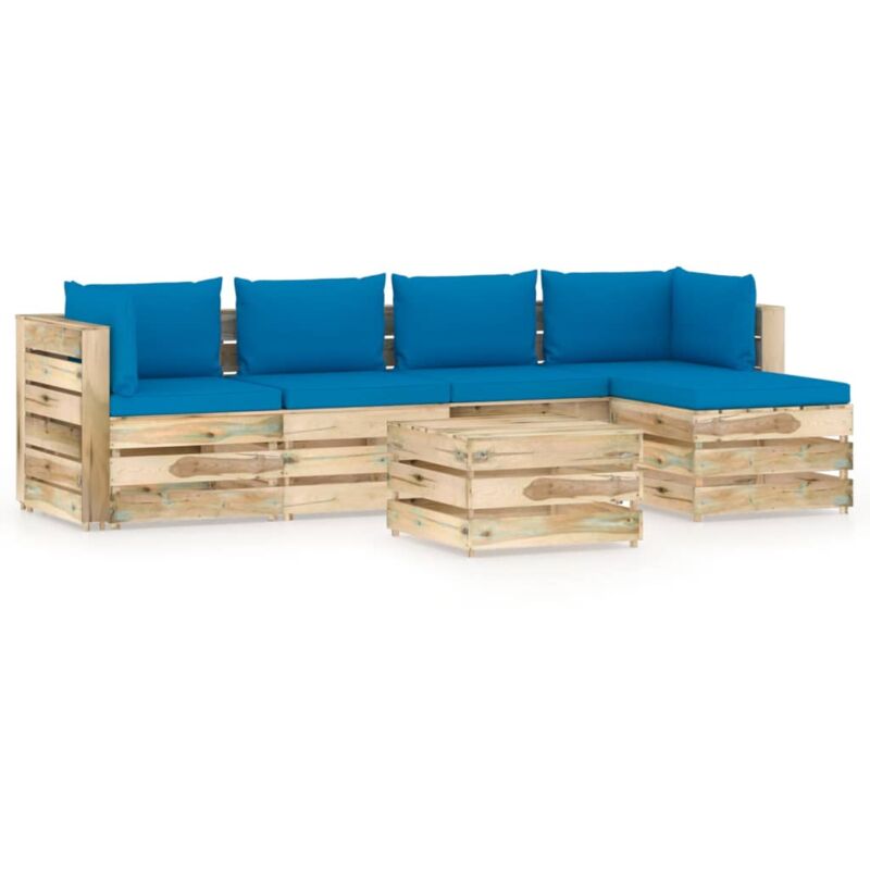 

vidaXL Muebles de jardín 6 piezas con cojines madera impregnada verde - Azul