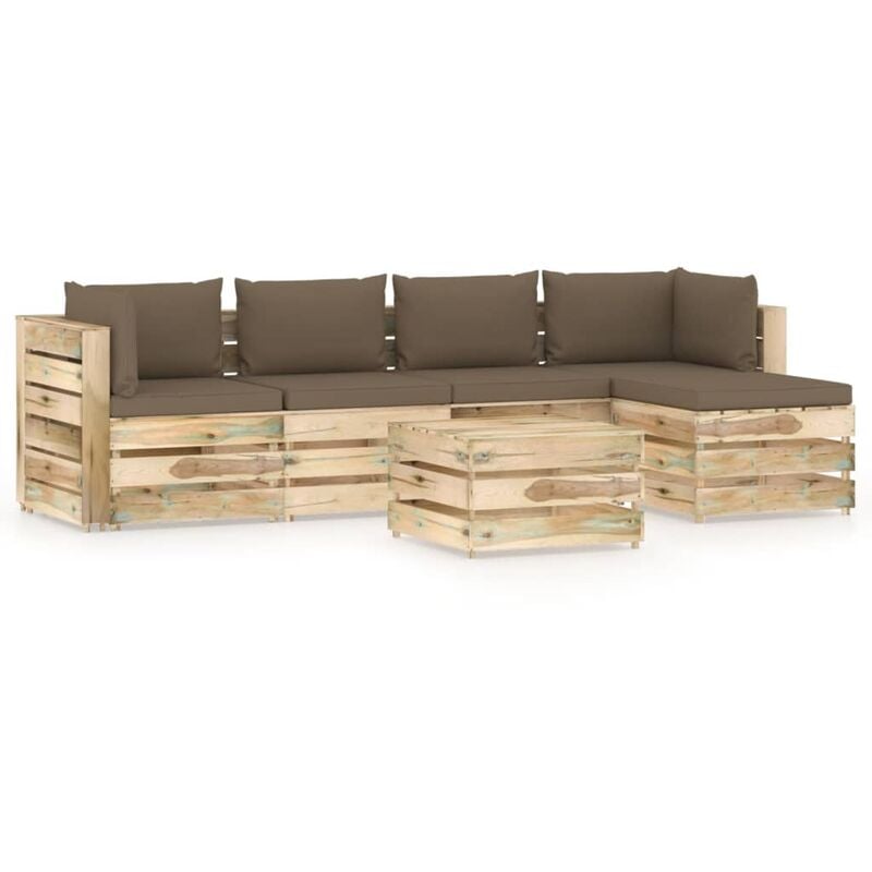

vidaXL Muebles de jardín 6 piezas con cojines madera impregnada verde - Marrón