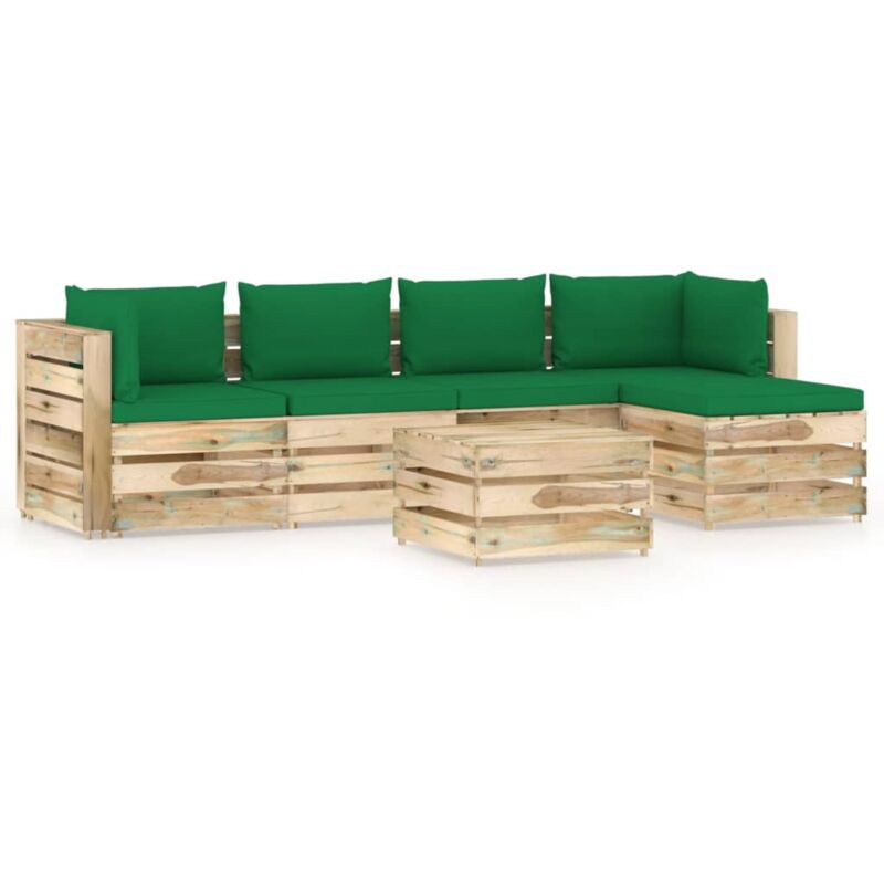 

vidaXL Muebles de jardín 6 piezas con cojines madera impregnada verde - Verde
