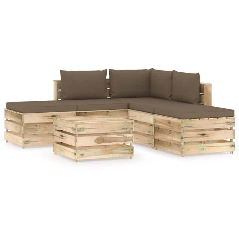 

vidaXL Muebles de jardín 6 piezas con cojines madera impregnada verde - Marrón