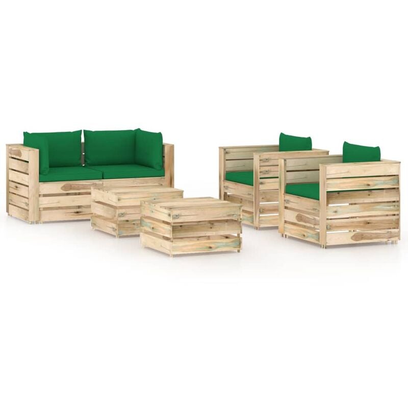 

Muebles de jardín 6 piezas con cojines madera impregnada verde - Verde - Vidaxl