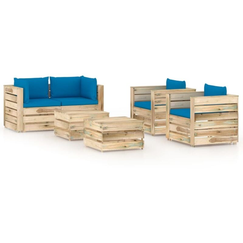 

Muebles de jardín 6 piezas con cojines madera impregnada verde - Azul - Vidaxl