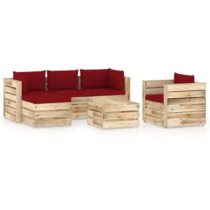 

Muebles de jardín 6 piezas con cojines madera impregnada verde - Rojo - Vidaxl