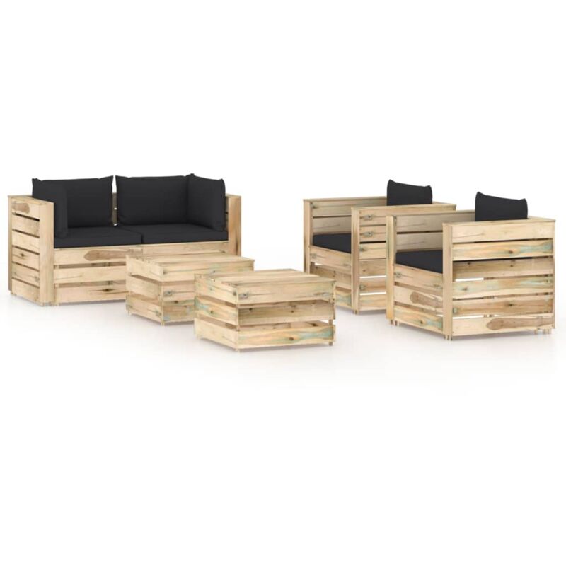 

Muebles de jardín 6 piezas con cojines madera impregnada verde - Negro - Vidaxl