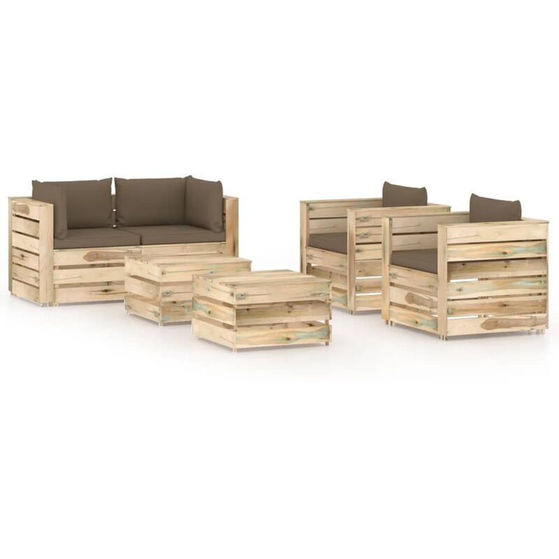 

Muebles de jardín 6 piezas con cojines madera impregnada verde - Marrón - Vidaxl