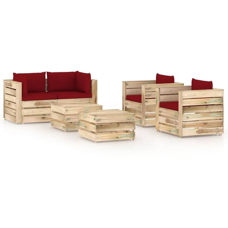 

Muebles de jardín 6 piezas con cojines madera impregnada verde - Rojo - Vidaxl