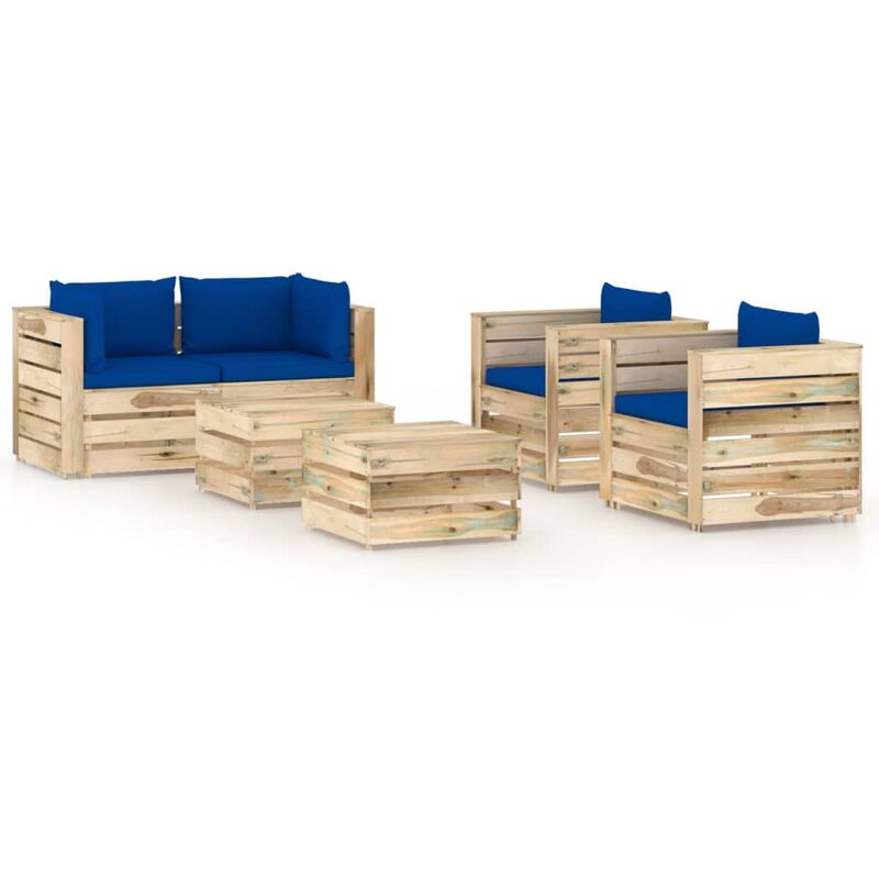 

Muebles de jardín 6 piezas con cojines madera impregnada verde - Azul - Vidaxl