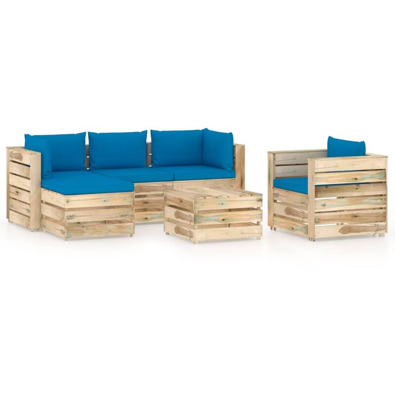 

vidaXL Muebles de jardín 6 piezas con cojines madera impregnada verde - Azul