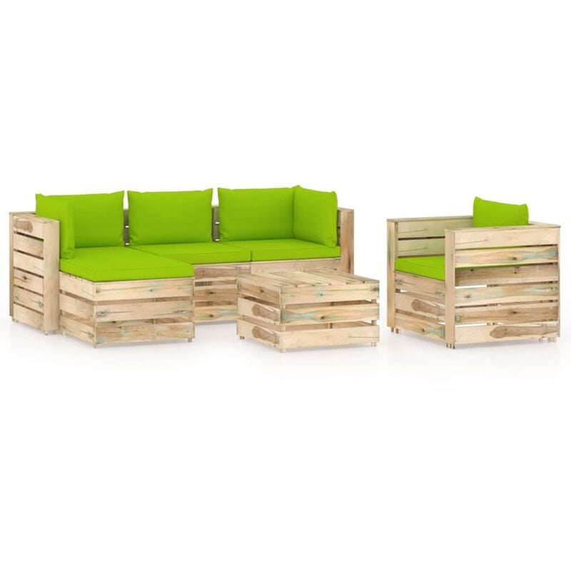 

Muebles de jardín 6 piezas con cojines madera impregnada verde - Verde - Vidaxl