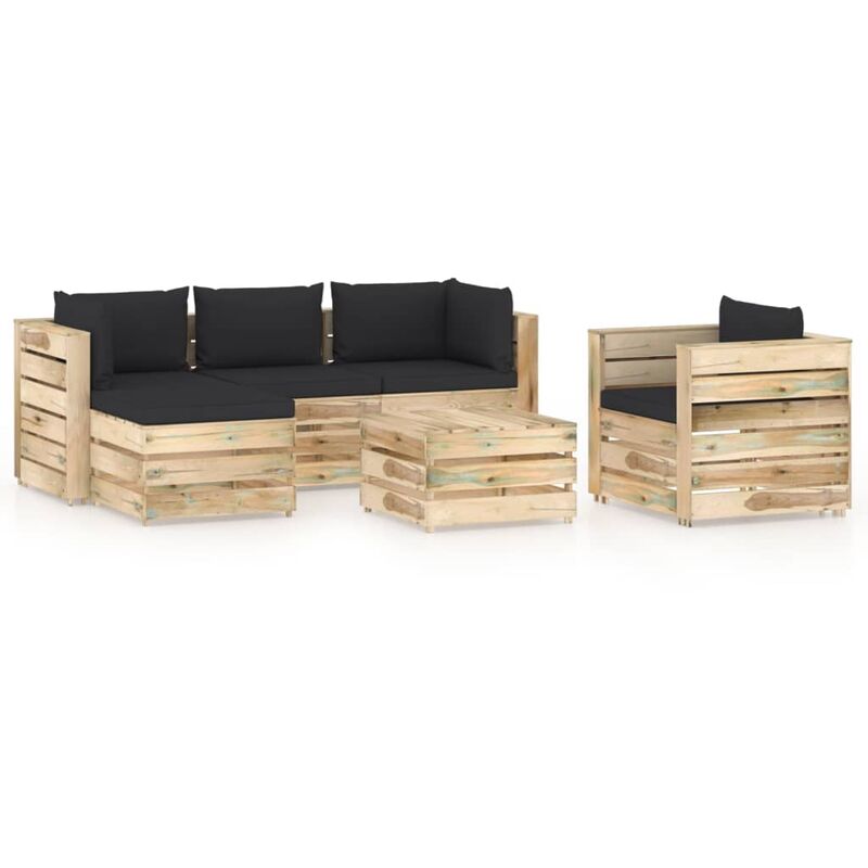 

Muebles de jardín 6 piezas con cojines madera impregnada verde - Negro - Vidaxl