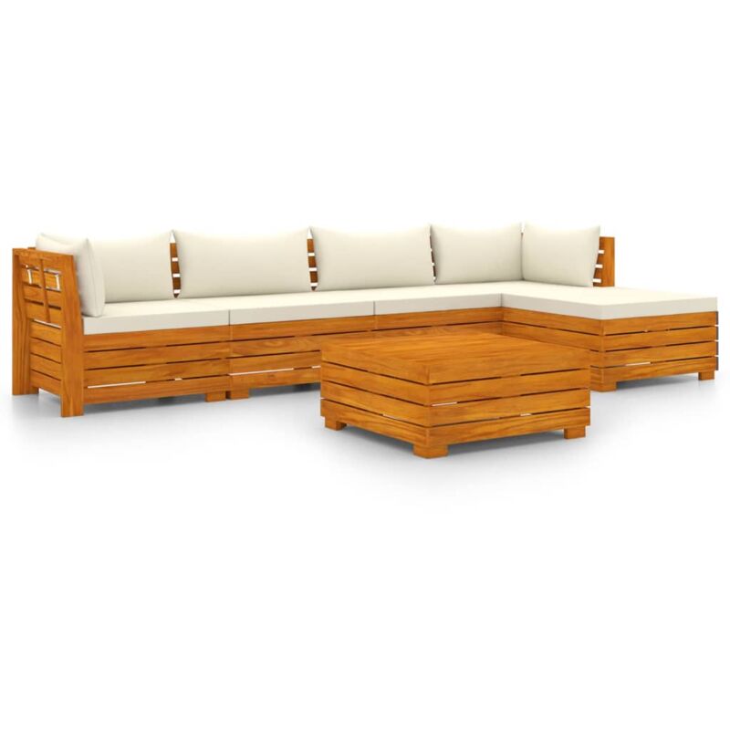 

Muebles de jardín 6 piezas con cojines madera maciza de acacia - Marrón - Vidaxl