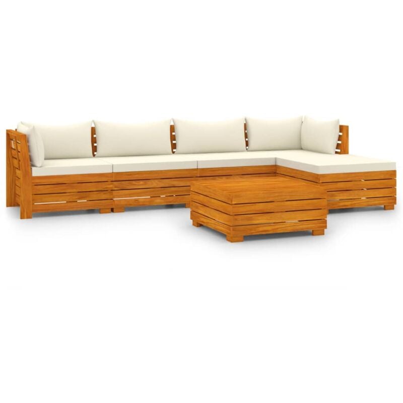 

Muebles de jardín 6 piezas con cojines madera maciza de acacia - Marrón - Vidaxl