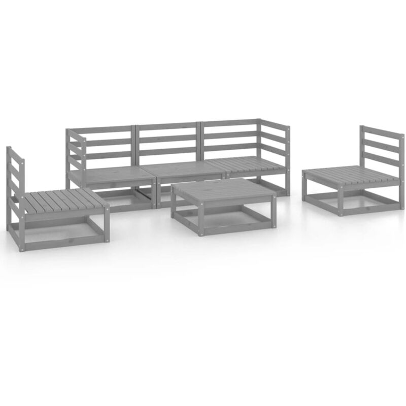 

vidaXL Muebles de jardín 6 piezas gris madera de pino maciza - Gris
