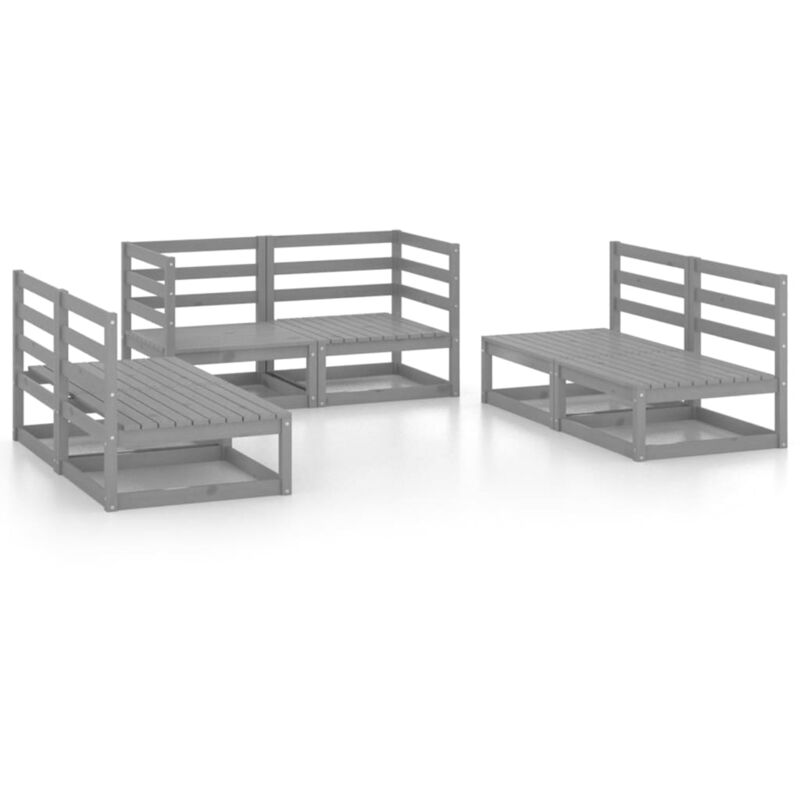 

vidaXL Muebles de jardín 6 piezas gris madera de pino maciza - Gris