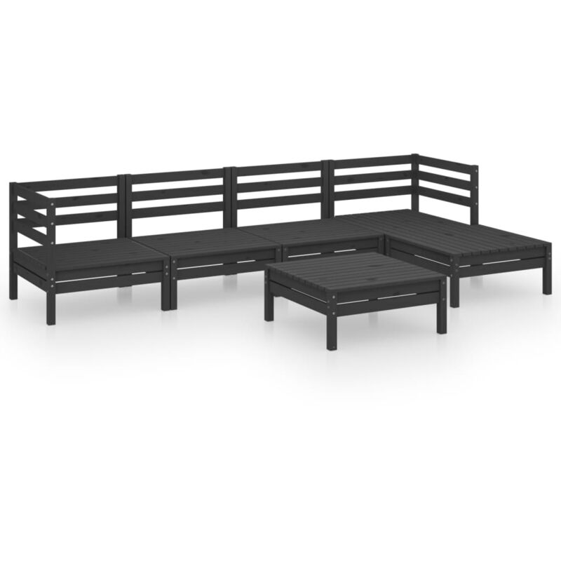 

vidaXL Muebles de jardín 6 piezas madera maciza de pino negro - Negro