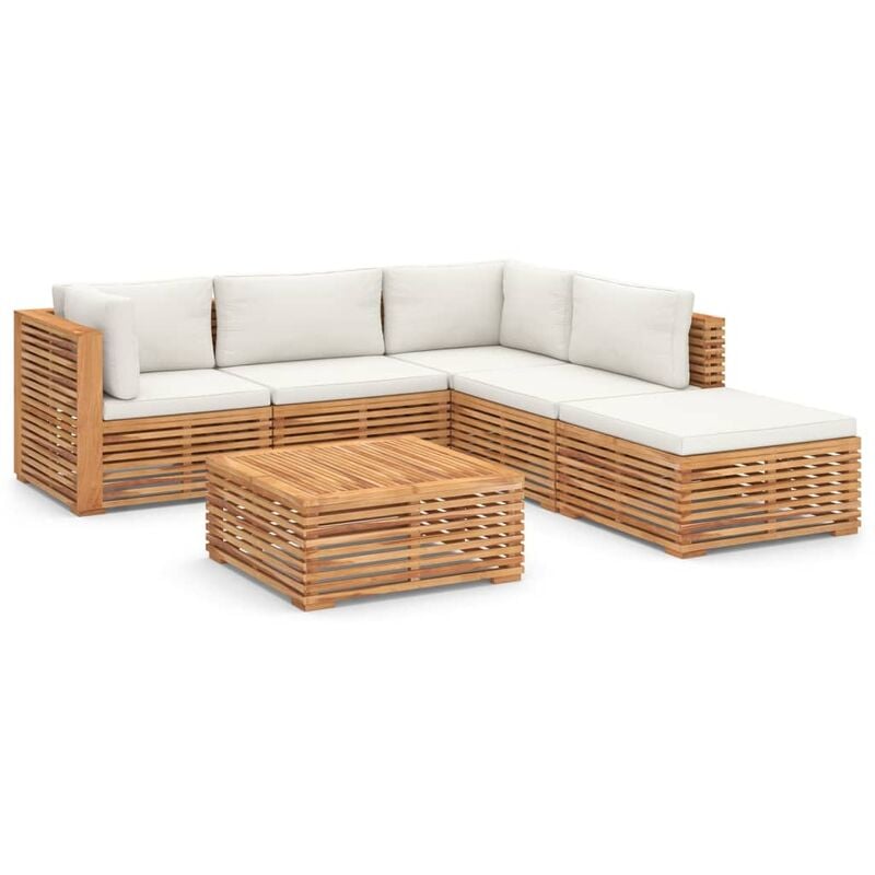 

Muebles de jardín 6 piezas madera maciza teca con cojines crema - Marrón - Vidaxl