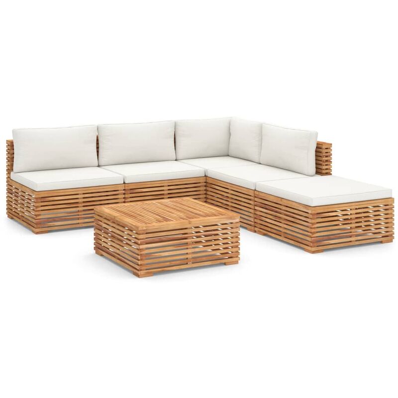 

Muebles de jardín 6 piezas madera maciza teca con cojines crema - Marrón - Vidaxl