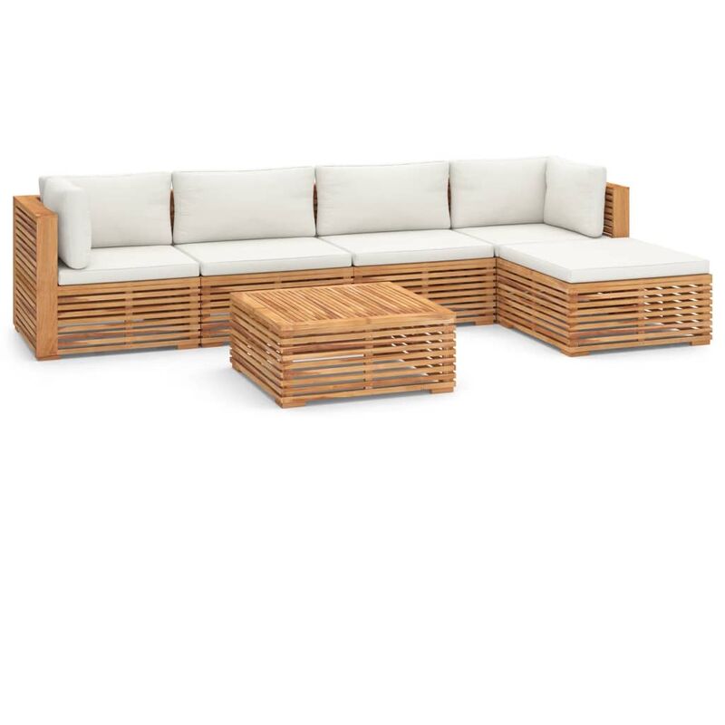 

Muebles de jardín 6 piezas madera maciza teca con cojines crema - Marrón - Vidaxl