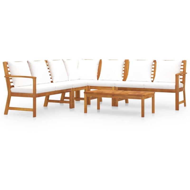 

Muebles de jardín 6 pzas cojines crema madera maciza de acacia - Marrón - Vidaxl