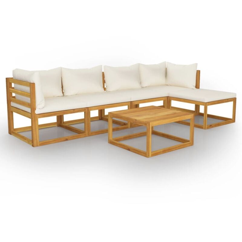 

vidaXL Muebles de jardín 6 pzas cojines crema madera maciza de acacia - Crema