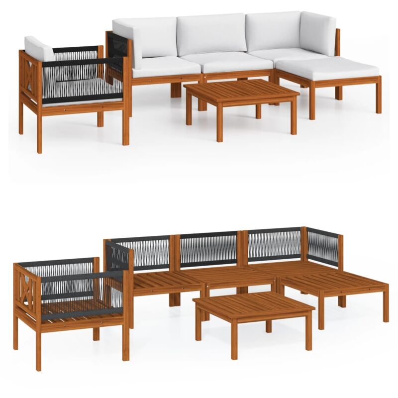 

Muebles de jardín 6 pzas cojines crema madera maciza de acacia - Marrón - Vidaxl