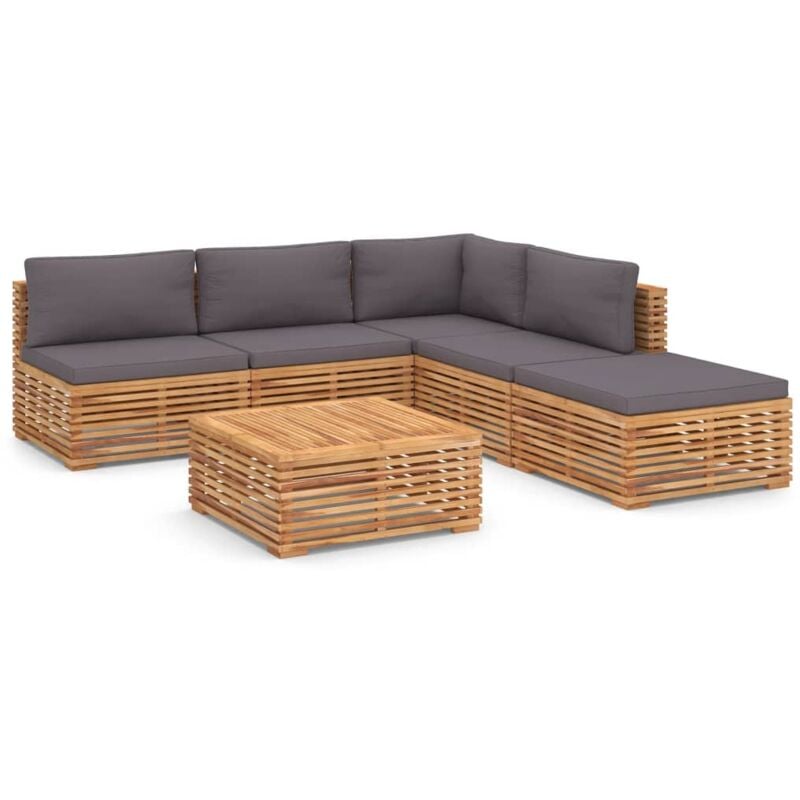

Muebles de jardín 6 pzas cojines gris oscuro madera maciza teca - Marrón - Vidaxl
