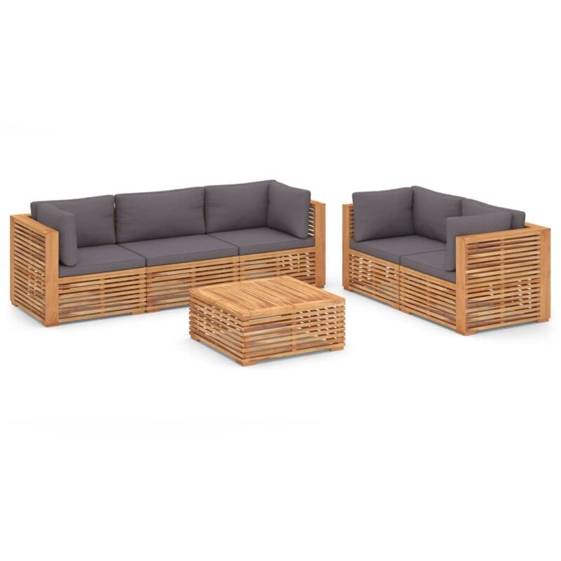 

Muebles de jardín 6 pzas cojines gris oscuro madera maciza teca - Marrón - Vidaxl