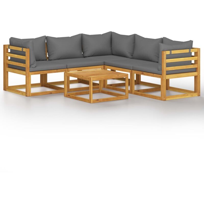 

Muebles de jardín 6 pzas cojines madera maciza de acacia - Gris - Vidaxl