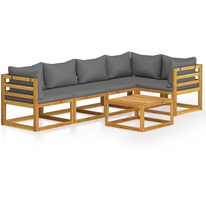 

Muebles de jardín 6 pzas cojines madera maciza de acacia - Gris - Vidaxl