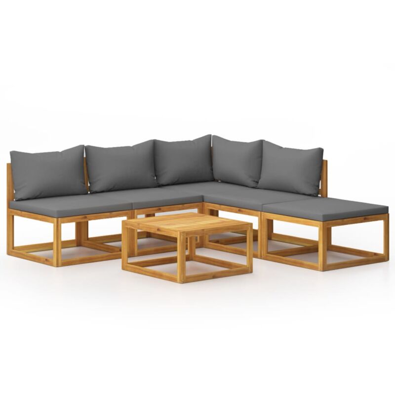 

vidaXL Muebles de jardín 6 pzas cojines madera maciza de acacia - Gris