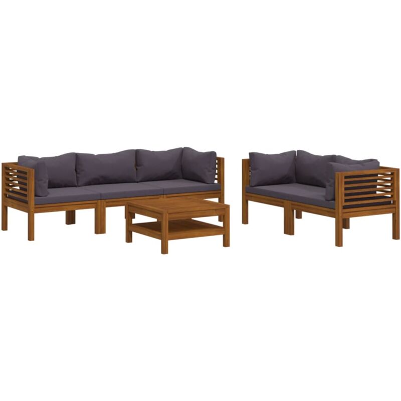 

Muebles de jardín 6 pzas cojines madera maciza de acacia - Marrón - Vidaxl