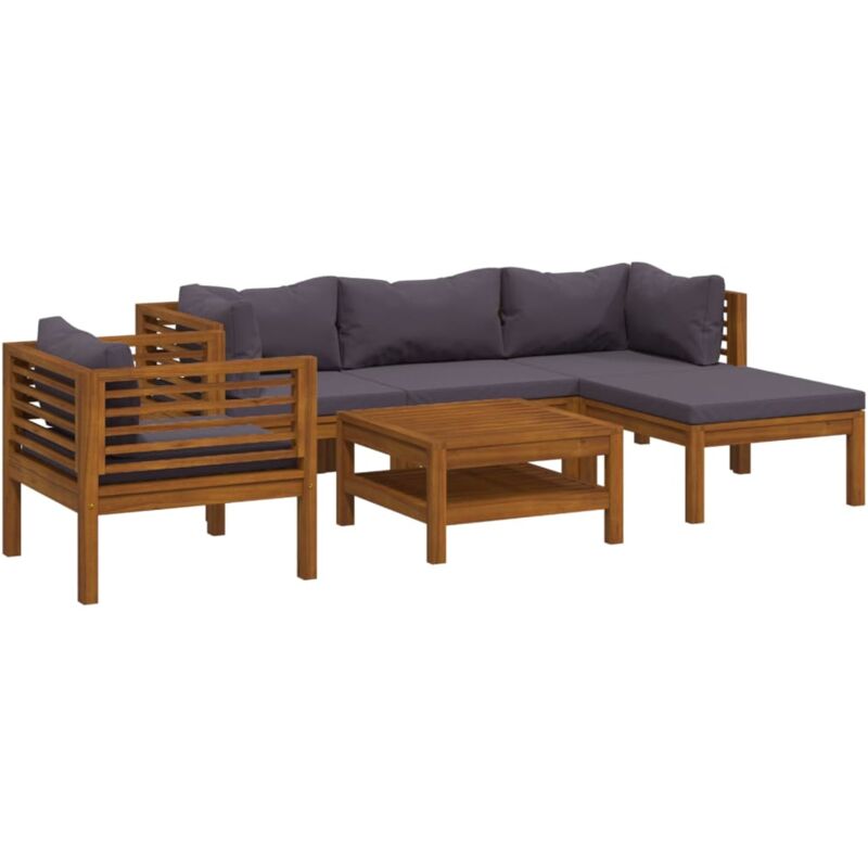 

Muebles de jardín 6 pzas cojines madera maciza de acacia - Marrón - Vidaxl