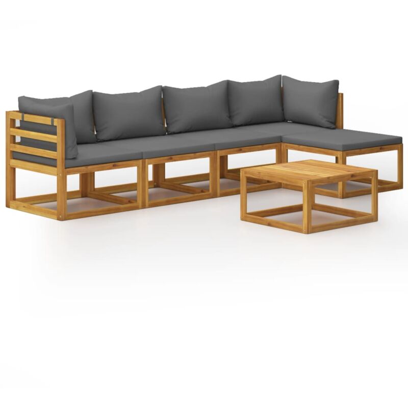 

Muebles de jardín 6 pzas cojines madera maciza de acacia - Gris - Vidaxl