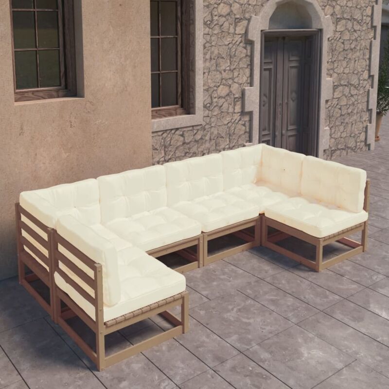 

Muebles de jardín 6 pzas y cojines marrón miel madera pino - Marrón - Vidaxl