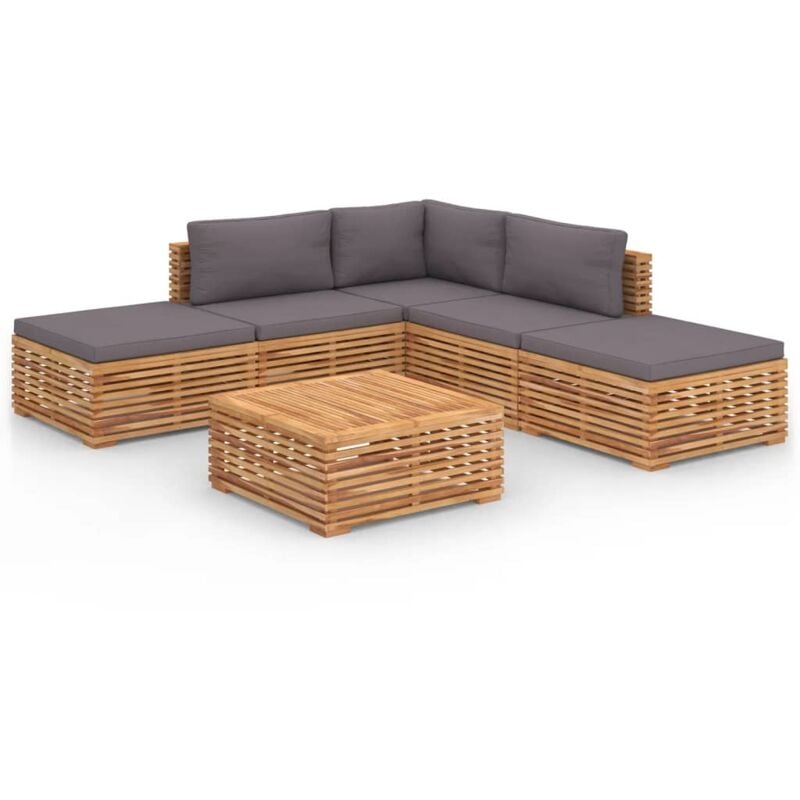 

Muebles de jardín 6 pzas cojines gris oscuro madera maciza teca - Marrón - Vidaxl