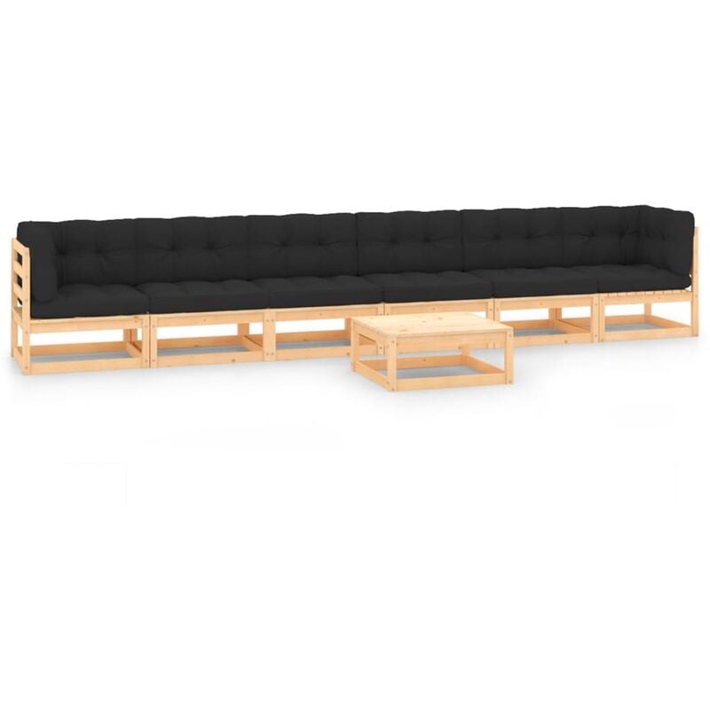 

vidaXL Muebles de jardín 7 piezas con cojines antracita madera de pino - Marrón