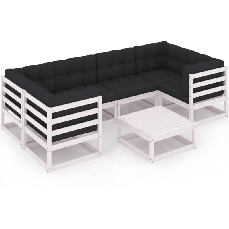 

vidaXL Muebles de jardín 7 piezas con cojines blanco madera de pino - Blanco