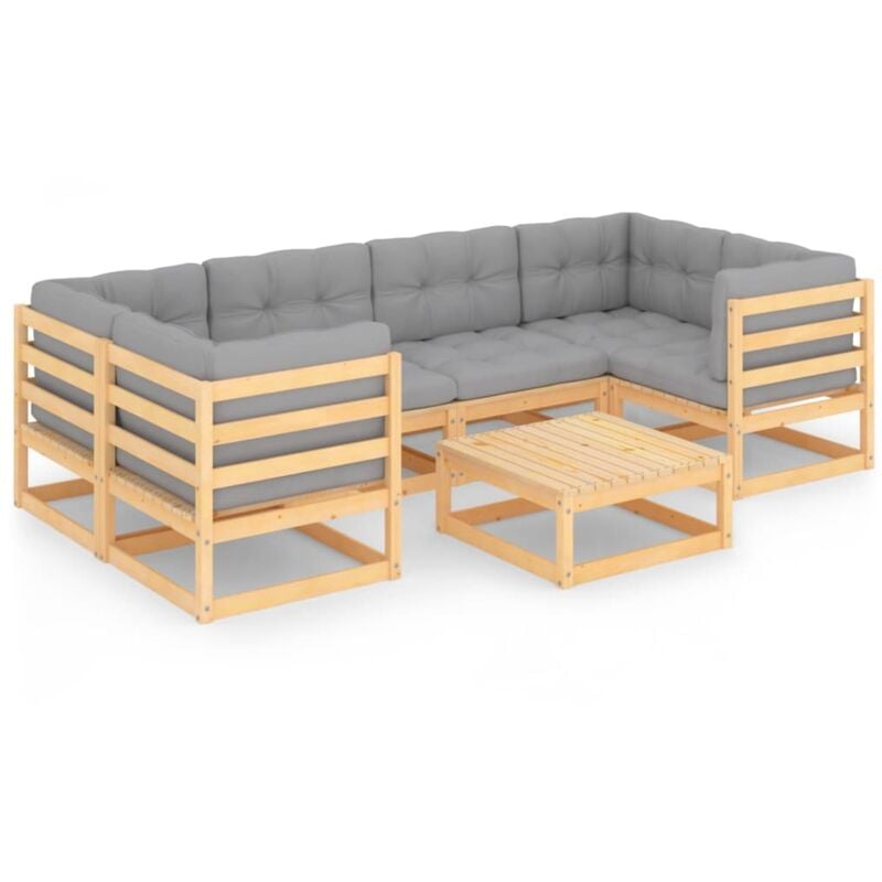 

vidaXL Muebles de jardín 7 piezas con cojines de madera de pino maciza - Marrón