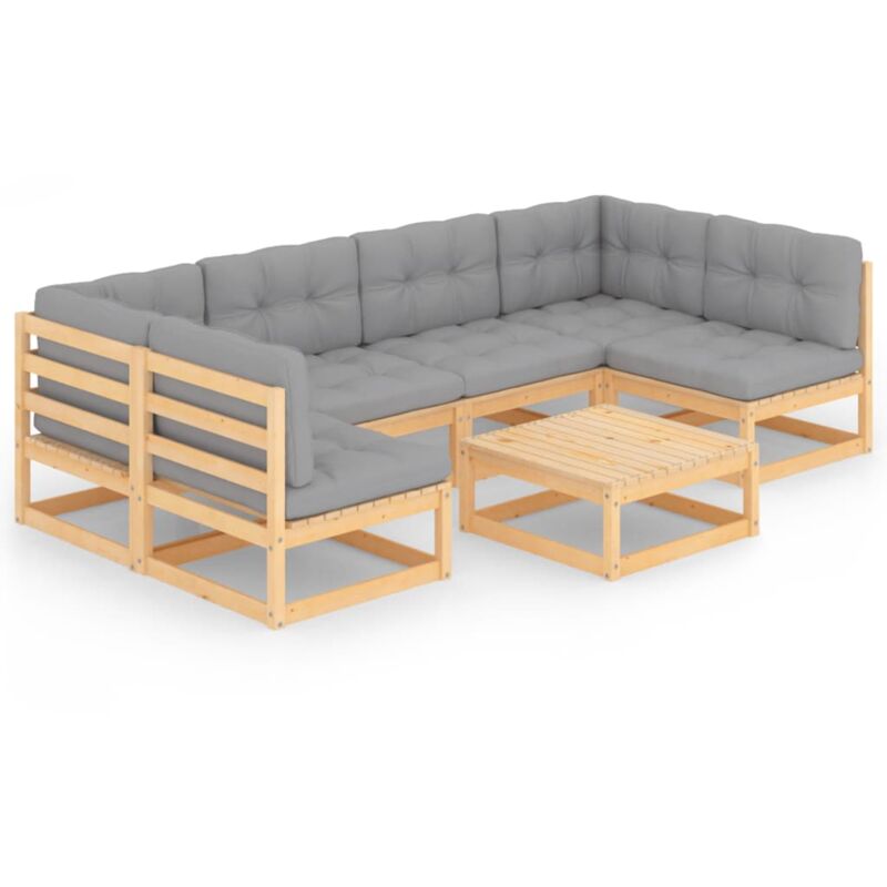 

vidaXL Muebles de jardín 7 piezas con cojines de madera de pino maciza - Marrón