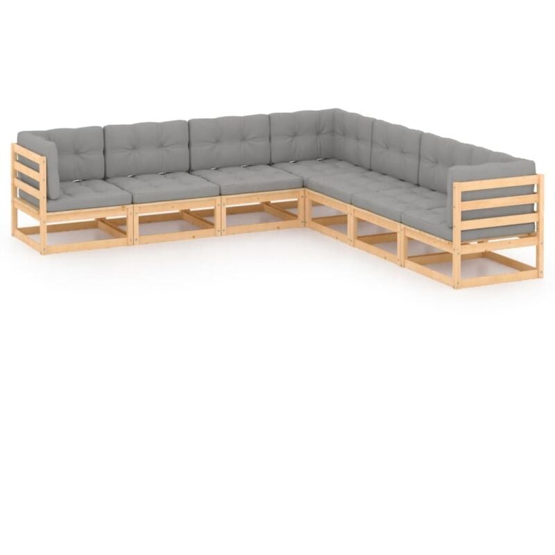 

vidaXL Muebles de jardín 7 piezas con cojines de madera de pino maciza - Marrón