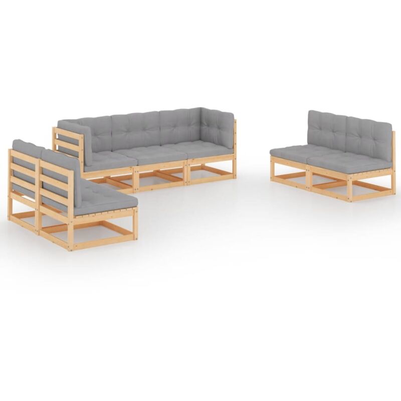 

vidaXL Muebles de jardín 7 piezas con cojines de madera de pino maciza - Marrón