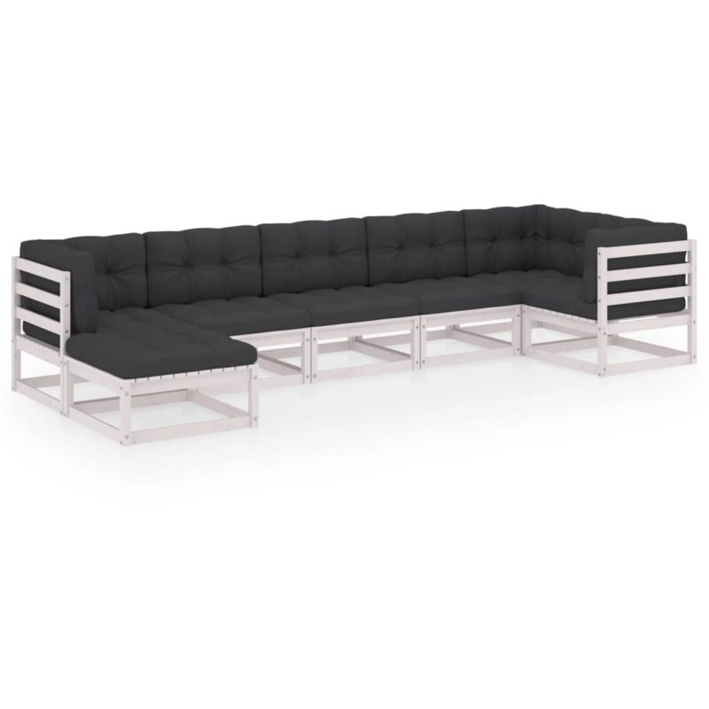 

vidaXL Muebles de jardín 7 piezas con cojines de madera de pino maciza - Blanco