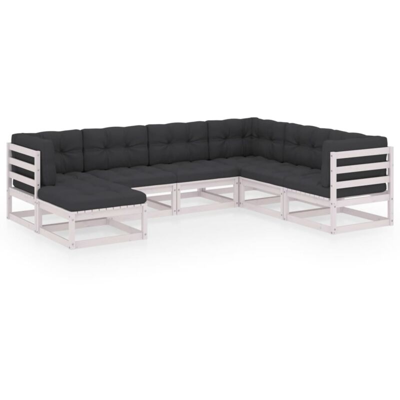 

vidaXL Muebles de jardín 7 piezas con cojines de madera de pino maciza - Blanco