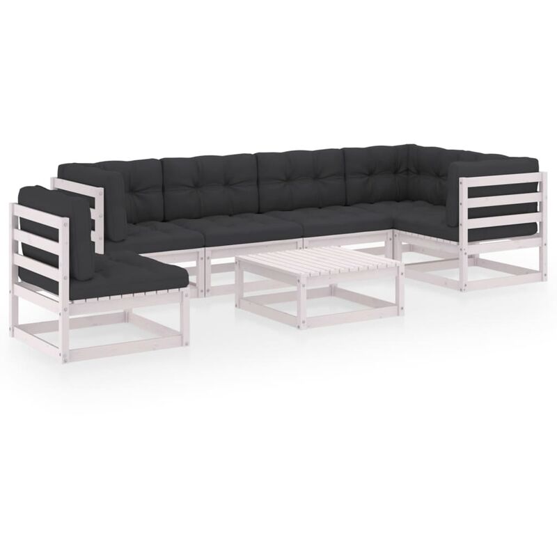

vidaXL Muebles de jardín 7 piezas con cojines de madera de pino maciza - Blanco