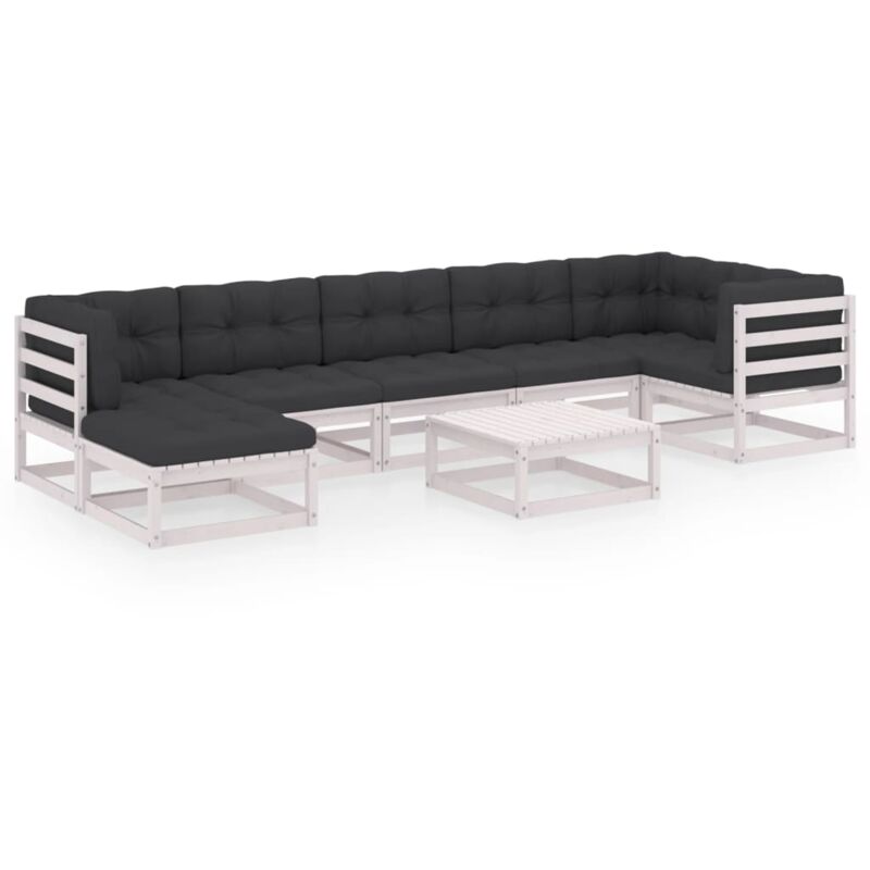 

vidaXL Muebles de jardín 8 piezas con cojines de madera de pino maciza - Blanco